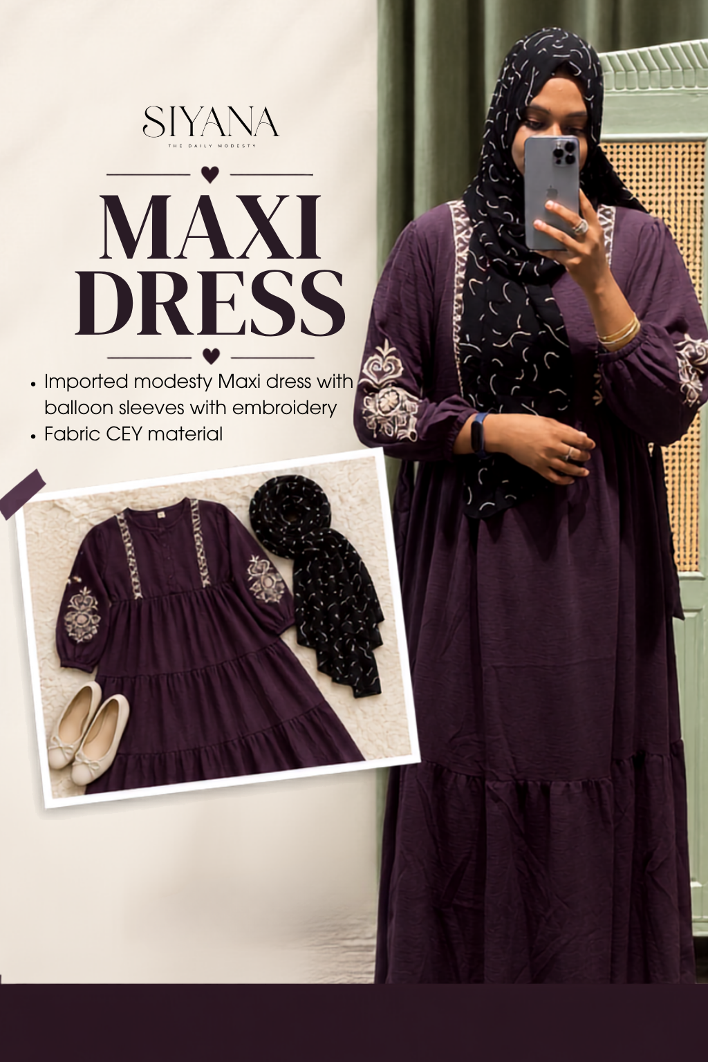 Embroidered Balloon-Sleeve Maxi Dress
