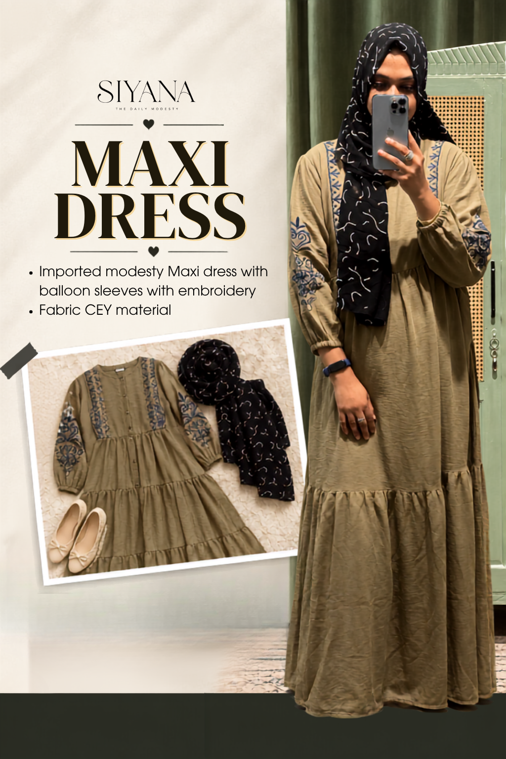 Embroidered Balloon-Sleeve Maxi Dress