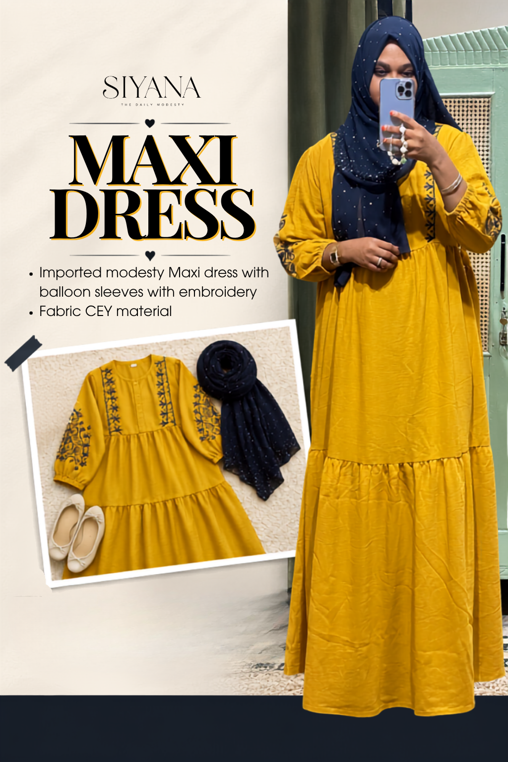 Embroidered Balloon-Sleeve Maxi Dress