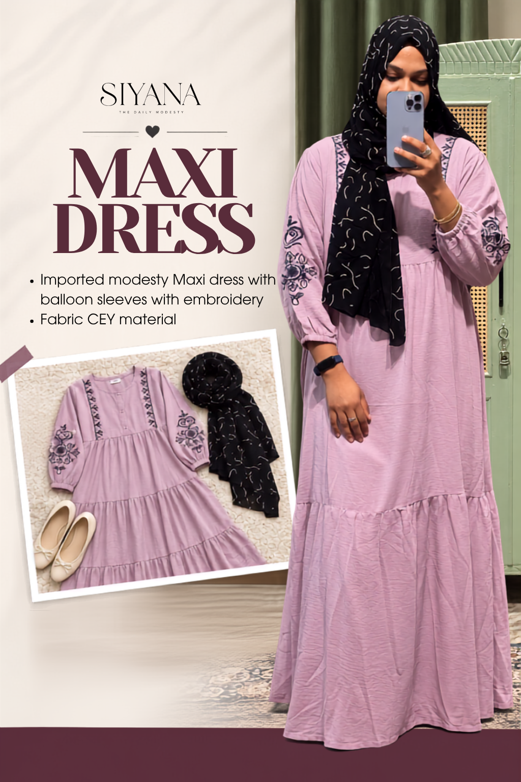 Embroidered Balloon-Sleeve Maxi Dress